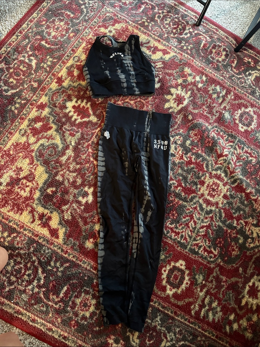 Darc Sport Black Tie-Dye High-Waist Leggings & Racerback Sports Bra Set